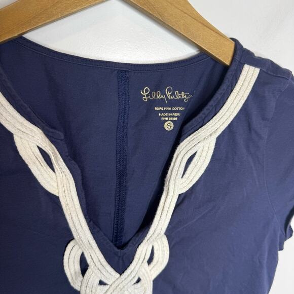 Lilly Pulitzer Brewster Navy Blue Embroidered Shift T-shirt Dress Size Small - Picture 3 of 6